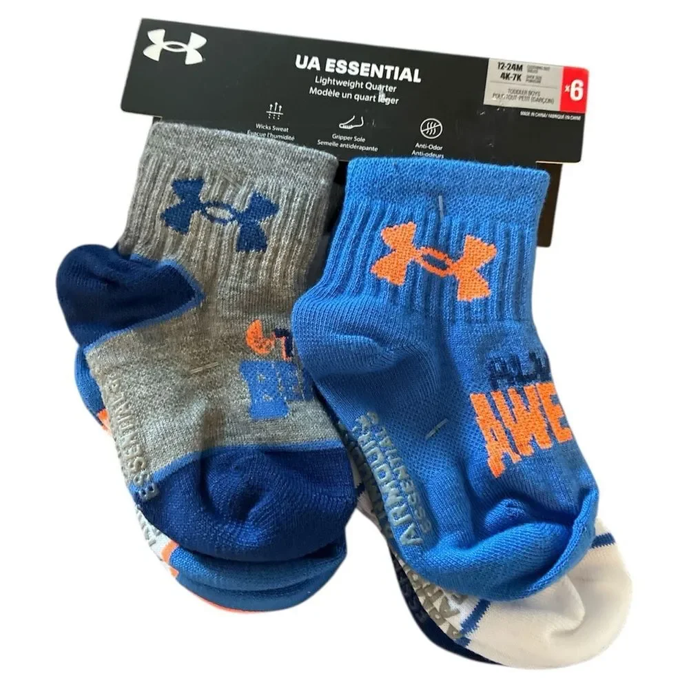 Under Armour Boys Multi Pack Quarter Sock, Royal Blue Orange 12-24 M new